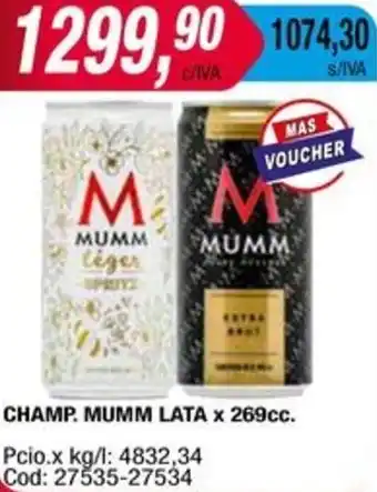 Maxiconsumo CHAMP. MUMM LATA x 269cc oferta