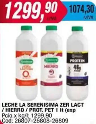 Maxiconsumo LECHE LA SERENISIMA ZER LACT / HIERRO / PROT. PET 1It oferta