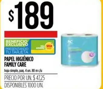 Supermercados Vea Family Care Papel Higiénico 4un. 80m c/u oferta