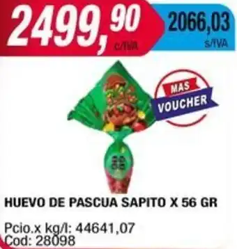 Maxiconsumo HUEVO DE PASCUA SAPITO X 56GR oferta