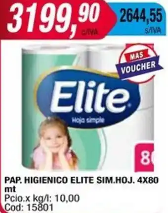 Maxiconsumo PAP. HIGIENICO ELITE SIM.HOJ. 4x80mt oferta