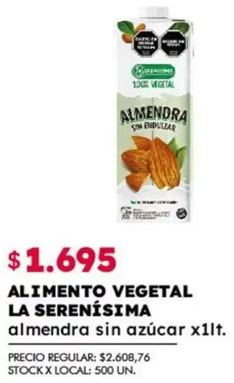 Disco ALIMENTO VEGETAL LA SERENÍSIMA almendra sin azúcar x 1lt oferta