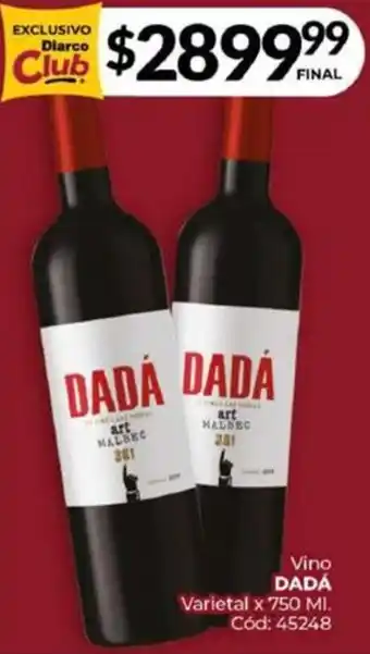 Diarco Vino DADÁ Varietal x 750ml oferta