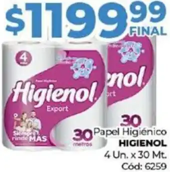 Diarco Papel Higiénico HIGIENOL 4 Un. x 30mt oferta