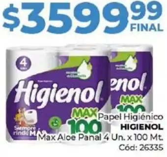 Diarco Papel Higiénico HIGIENOL Max ALoe Panal 4un x 100mt oferta