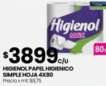 Punto Mayorista HIGIENOL PAPEL HIGIENICO SIMPLE HOJA 4 X 80 mt. oferta