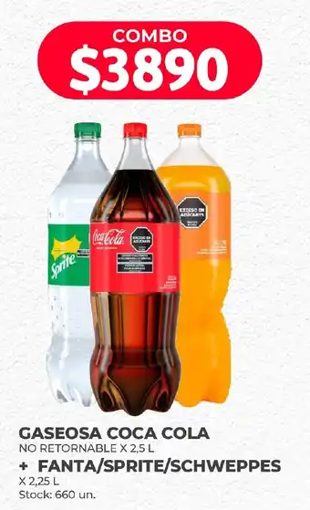 Supermercados Tadicor GASEOSA COCA-COLA NO RETORNABLE X 2,5 L + FANTA/SPRITE/SCHWEPPES X 2,25 L oferta