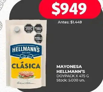 Supermercados Tadicor MAYONESA HELLMANN'S DOYPACK X 475 G oferta