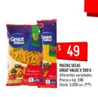 Changomas Great Value Pastas Secas x 500g oferta