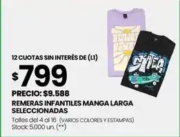 Changomas Remeras infantiles manga larga seleccionadas oferta