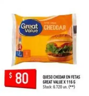 Changomas Great Value Queso Chedar En Fetas x 116g oferta