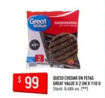 Changomas Great Value Queso Chedar En Fetas x 110g oferta