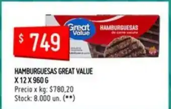 Changomas Great Value Hamburguesas x 12 x 960g oferta