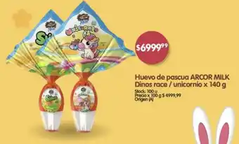 Supermercados Buenos Días Huevo de pascua ARCOR MILK Dinos race/unicornio x 140 g oferta