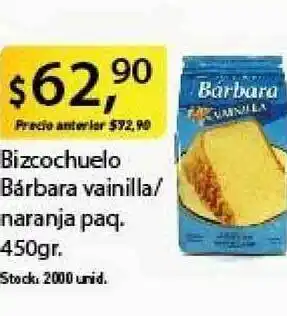 Bárbara Bizcochuelo vainilla/naranja paq. 450gr