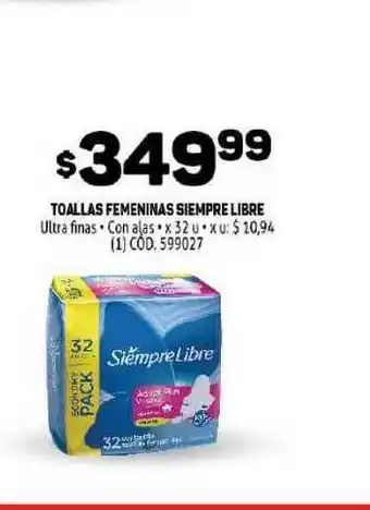 Makro Siempre Libre Toallas Femeninas Ultra Finas Con alas x 32u oferta