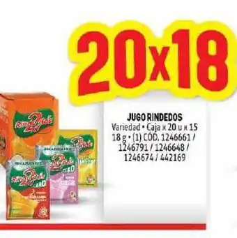 Makro Rindedos Jugo Variedad Caja x 20u x 15 18g oferta