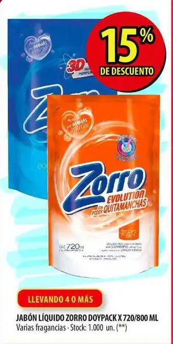 Punto Mayorista Zorro Jabón Líquido Doypack x 720/800ml oferta