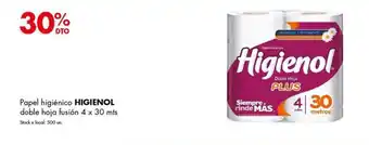 Disco Papel higiénico HIGIENOL doble hoja fusión 4 x 30 mts oferta