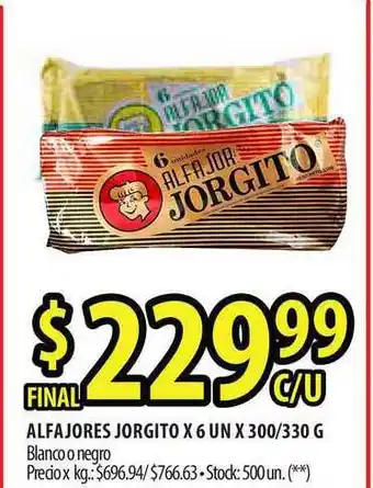 Punto Mayorista Jorgito Alfajores x 6un x 300/330g oferta