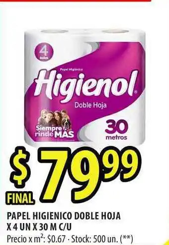 Punto Mayorista Higienol Papel Higienico Doble Hoja x 4un x 30m c/u oferta
