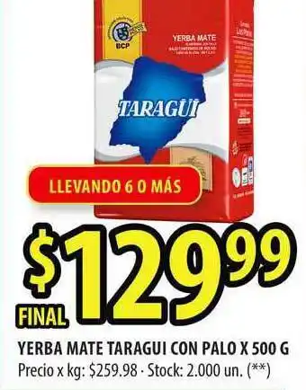 Punto Mayorista Taragui Yerba Mate Con Palo x 500g oferta