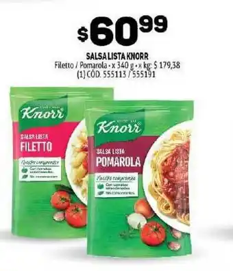 Makro Knorr Salsalista Filetto/ Pomarola x 340g oferta