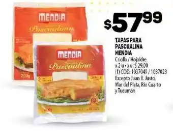 Makro Mendia Tapas Para Pascualina Criolla/Hojaldre x 2u oferta