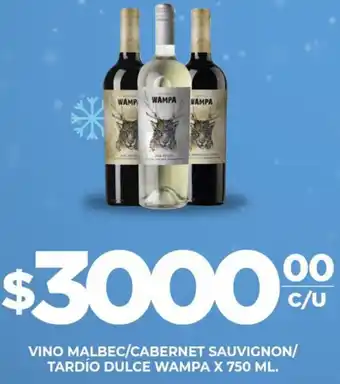 Supermercados DIA VINO MALBEC/CABERNET SAUVIGNON/ TARDÍO DULCE WAMPA X 750ML oferta