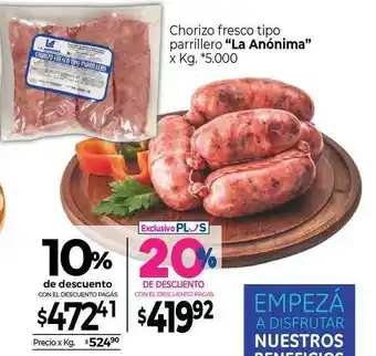 La Anonima Chorizo Fresco Tipo Parrillero La Anónima 10% De Descuento oferta