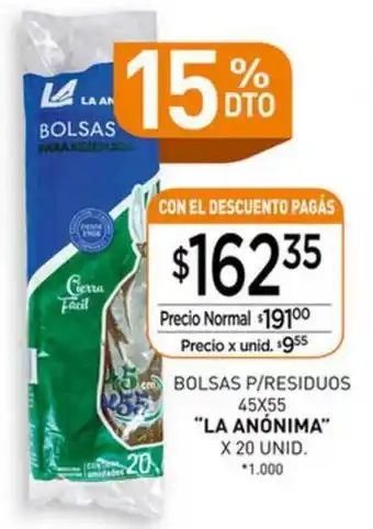 La Anonima Bolsas P Residuos La Anónima x 20unid oferta