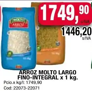Maxiconsumo ARROZ MOLTO LARGO FINO-INTEGRAL x 1kg oferta