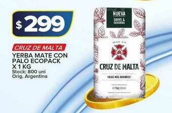 Carrefour Maxi Cruz De Malta Yerba Mate Con Palo Ecopack x 1kg oferta