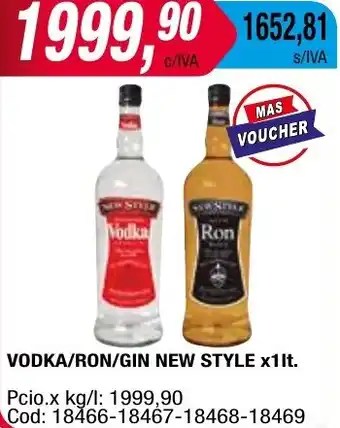 Maxiconsumo VODKA/RON/GIN NEW STYLE x 1lt oferta