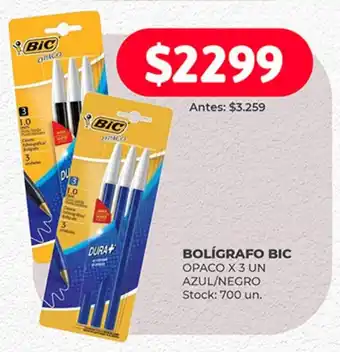 Supermercados Tadicor BOLÍGRAFO BIC OPACO X 3 UN AZUL/NEGRO oferta