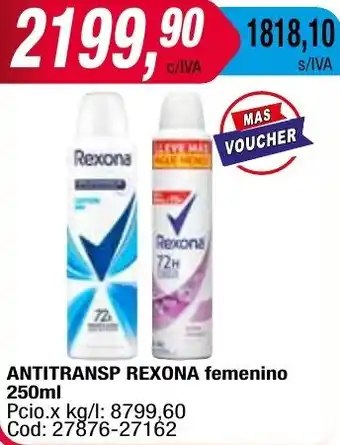 Maxiconsumo ANTITRANSP REXONA femenino 250ml oferta