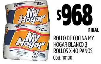Supermercados Yaguar ROLLO DE COCINA MY HOGAR BLANCO 3 ROLLOS X 40 PAÑOS oferta