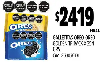 Supermercados Yaguar GALLETITAS OREO-OREO GOLDEN TRIPACK X 354GR oferta