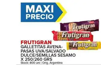 Carrefour Maxi Frutigran Galletitas Avena-pasas Uva Salvado Dulce Semillas Sesamo x 250/260grs oferta