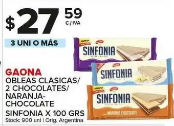 Carrefour Maxi Gaona Obleas Clasicas 2 Chocolates Naranja Chocolate Sinfonia x 100grs oferta