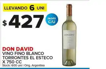 Carrefour Maxi Don David Vino Fino Blanco Torrontes El Esteco x 750cc oferta