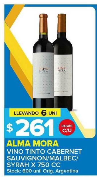 Carrefour Maxi Alma Mora Vino Tinto Cabernet Sauvignon Malbec Syrah oferta