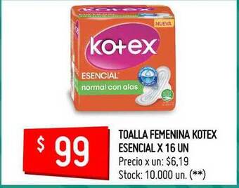 Changomas Kotex Esencial Toalla Femenina x 16un oferta