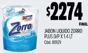 Supermercados Yaguar JABON LIQUIDO ZORRO PLUS D/P X 1.4LT oferta