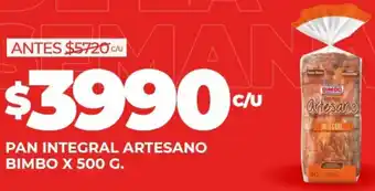 Supermercados DIA PAN INTEGRAL ARTESANO BIMBO X 500G oferta