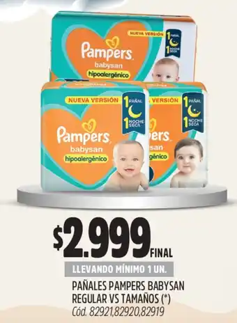 Supermercados Yaguar PAÑALES PAMPERS BABYSAN REGULAR VS TAMAÑOS oferta