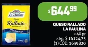 Makro QUESO RALLADO LA PAULINA x 40gr oferta