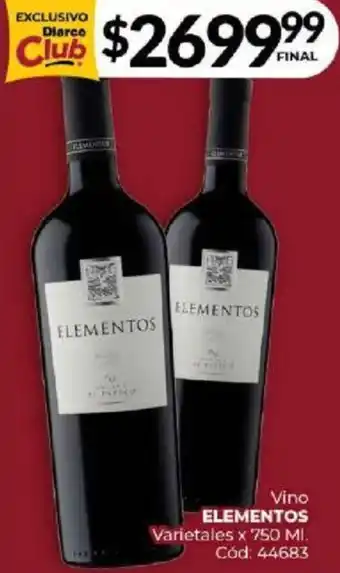 Diarco Vino ELEMENTOS Varietales x 750ML oferta