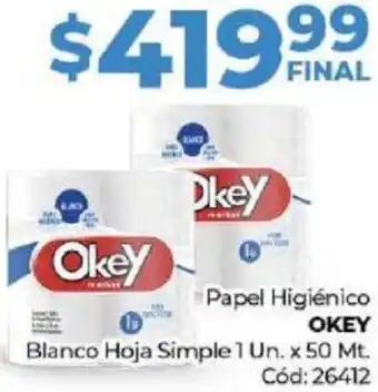 Diarco Papel Higiénico OKEY Blanco Hoja Simple 1un x 50mt oferta