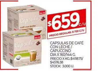 Supermercados DIA Capsulas De Café Con Leche Capuccino Dia x 144g oferta
